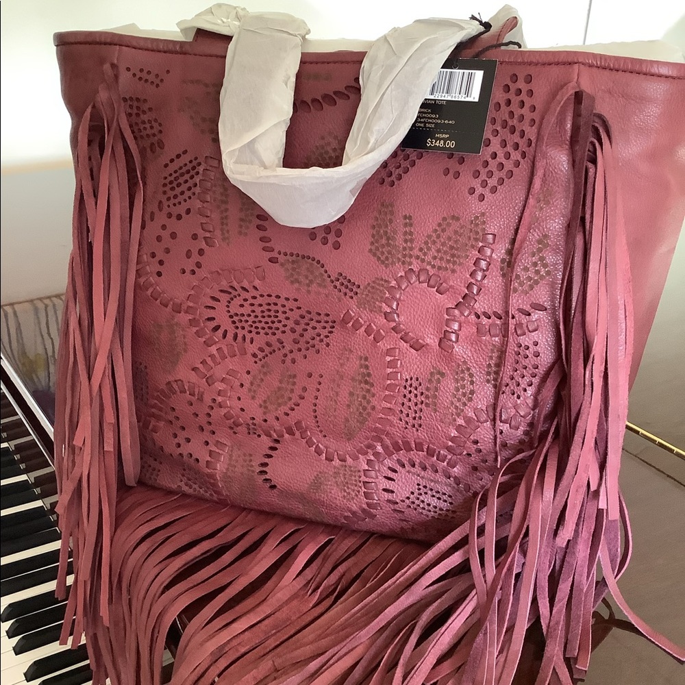 NWT $348 FRYE Vivian Leather Fringe Tote Bag brick